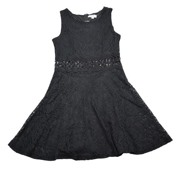 Diva USA Dress Womens L Black Laced Round Neck Sleeveless A Line Back Zip - Picture 1 of 16